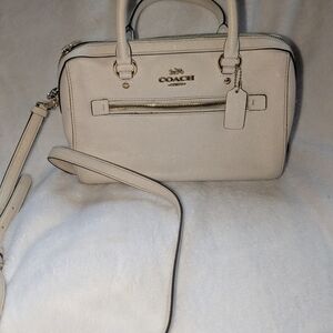 Coach Cream Leather Satchel Shoulder Bag with Gold Hardware